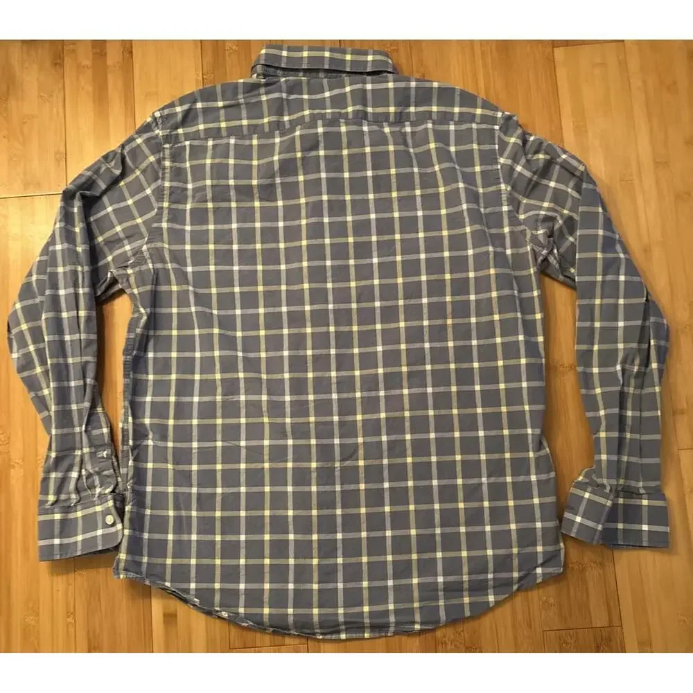 Banana Republic Mens Button Shirt Large Blue Check Slim Fit Soft Wash Casual